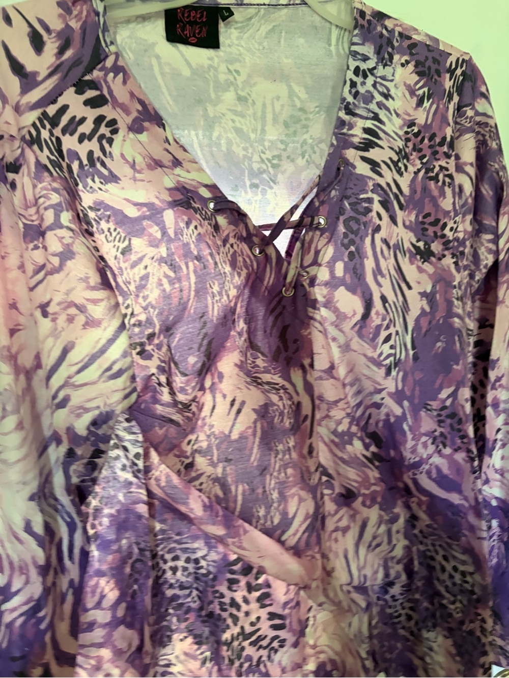 Purple Tie-Front Animal Print Blouse